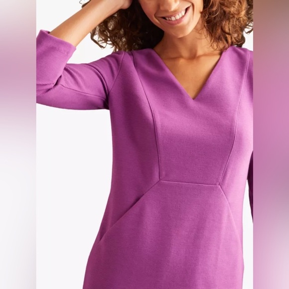 Boden Dress Women's Size 2 Petite Pink Shift 3/4 Sleeves V-Neck Bronte Ottoman - Picture 11 of 13